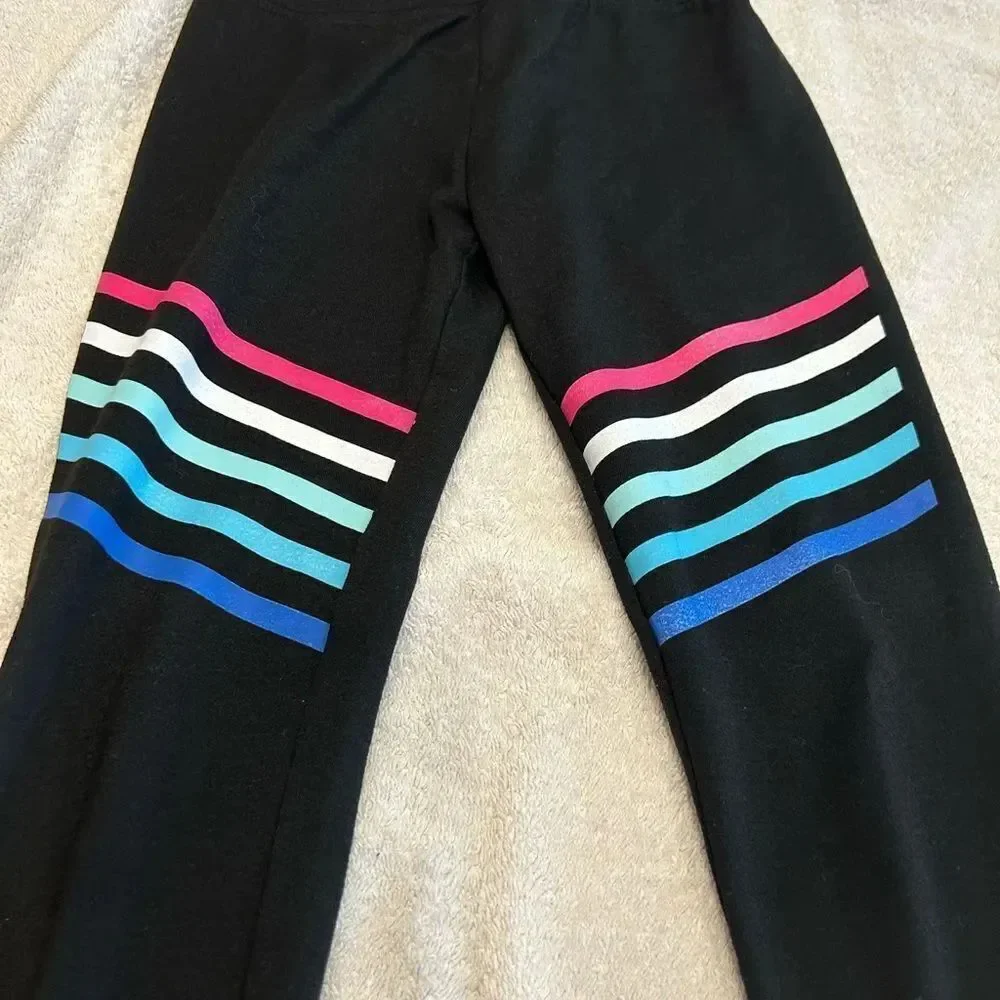 Justice Black and Pink Leggings with Vibrant Stripes